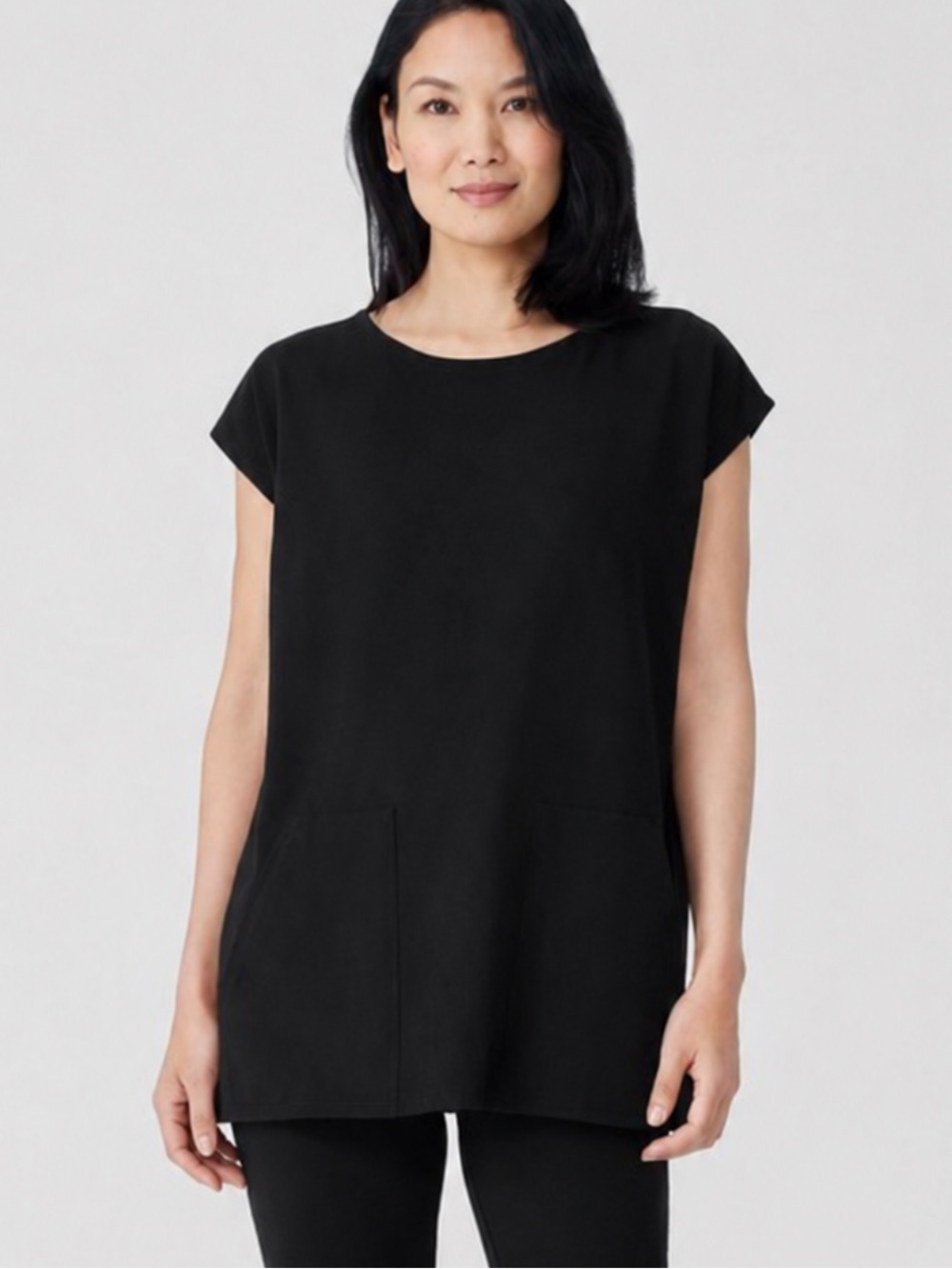 Eileen Fisher Pima Cotton Stretch Jersey Jewel Neck Boxy Top Size XL Lagenlook